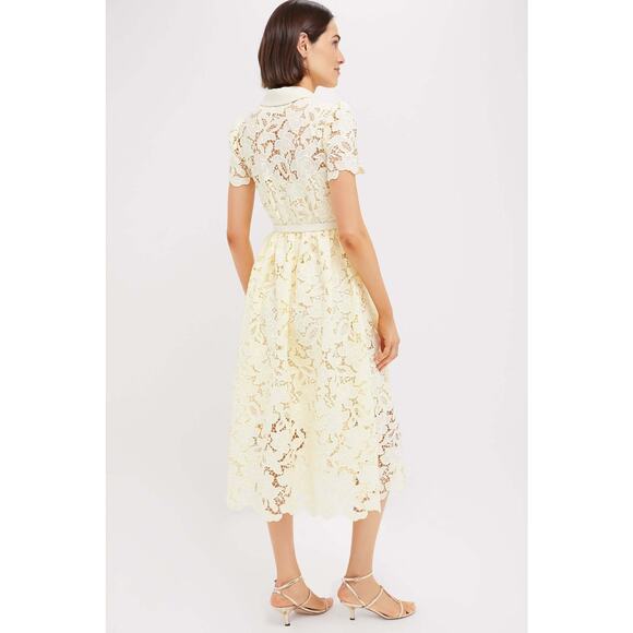 SELF-PORTRAIT Yellow Lace Collared Midi Dress Size 6 NWT Retail $555 - Picture 2 of 5